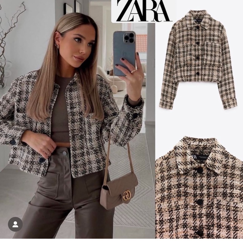 Zara tweed jacket Black and Tan Textured Jacket classy luxury sz M
